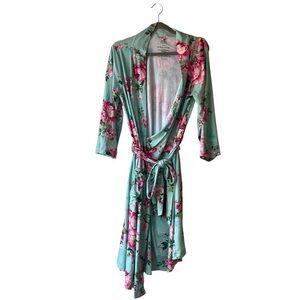 Posh Peanut Floral Maternity Robe Large Mint Green Pink Roses Hospital Outfit